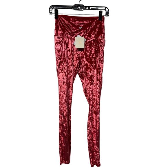 Fabletics Pants - Fabletics High Waisted Crushed Velour Cross Over Leggings Strawberry Red Small